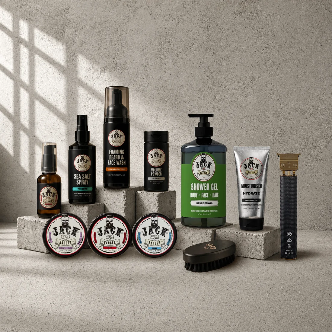 Jack the Barber full grooming range studio photograph